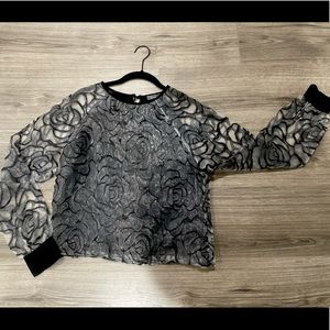 Rose Print Women’s Top - Black and Grey